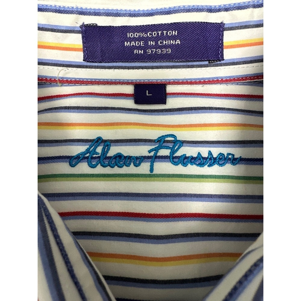 Alan Flusser Colorful Striped Long Sleeve Button Down Shirt Large
